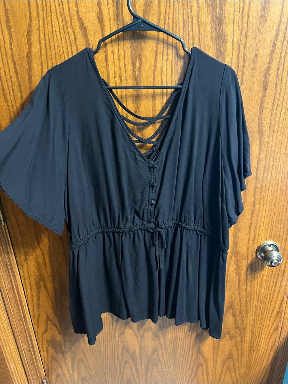 torrid Black V-Neck Lace-Up Tie Peplum Blouse